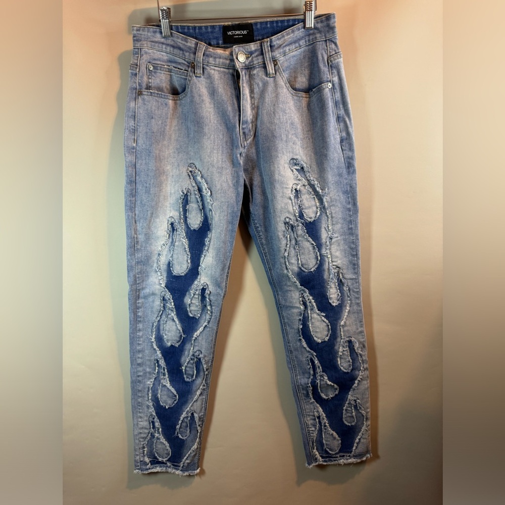 Victorious Flame Flare denim jeans Women’s Straight Leg Size W32 L32 Blue